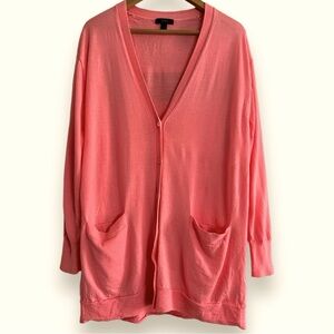 J. Crew Classic Merino Wool Long Cardigan Sweater Bright Pink/Coral Size Large